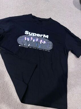 SuperM Black Tee with Lavender-Outlined White Logo KPop graphic